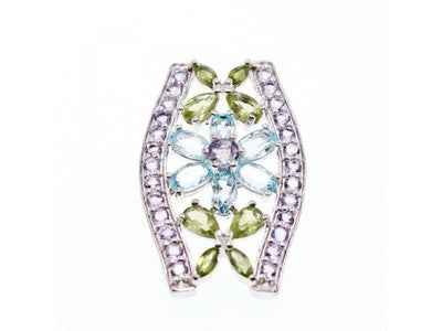 925 Sterling Silver Amethyst, Blue Spinel & Peridot Pendant