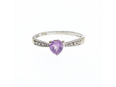10K White Gold Amethyst & Diamonds Ring Size 8