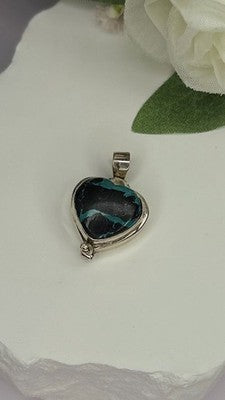 925 Sterling Silver Heart Locket Malachite Pendant
