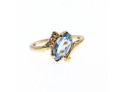 10K Yellow Gold Topaz & Diamonds Ring Size 6.5