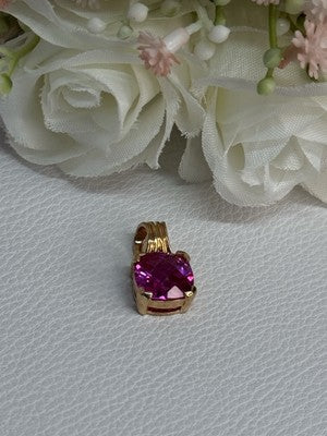 925 Sterling Silver Gold Plated Pink Spinel Pendant Length 0.70 Inch