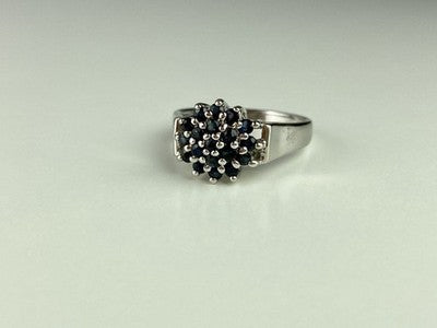 925 Sterling Silver Sapphires "Flower" Ring Size 8