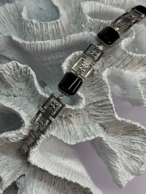 Vintage 925 Sterling Silver Onyx Bracelet Length 7 Inch