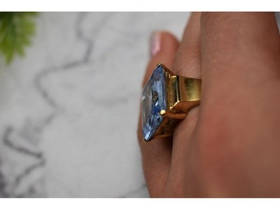 925 Sterling Silver Gold Plated Iolite Ring Size 6.5