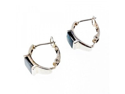 925 Sterling Silver Black Nephrite ( Jade ) Earrings