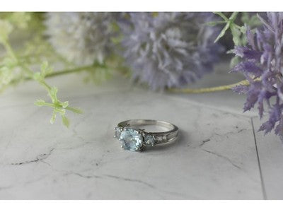 925 Sterling Silver Blue and Colorless Spinel Ring Size 6.5