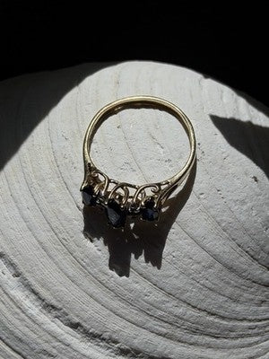 10K Yellow Gold Marquise Blue Sapphire & Diamond Ring Size 8.5
