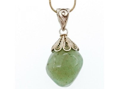 Vintage 925 Sterling Silver Green Jade "Openwork"  Сhain with pendant