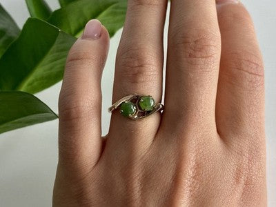 925 Sterling Silver Gold Plated Nephrite Ring Size 7
