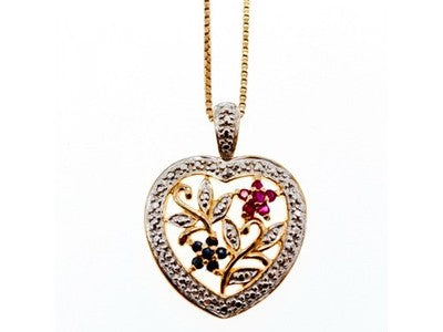 925 Sterling Silver Gold Plated Rubies & Sapphires Chain With Pendant Italy