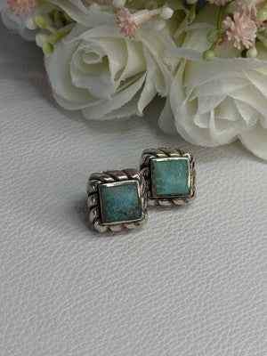Vintage 925 Sterling Silver Turquoise Earrings Length 0.60 Inch