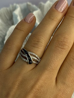 10K White Gold Sapphire & Diamond Ring Size 7