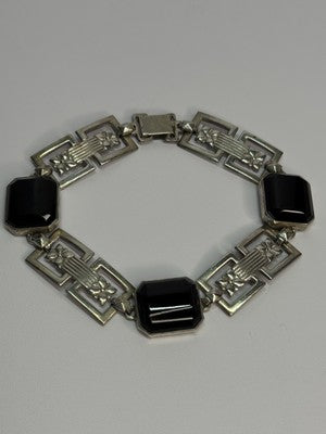 Vintage 925 Sterling Silver Onyx Bracelet Length 7 Inch