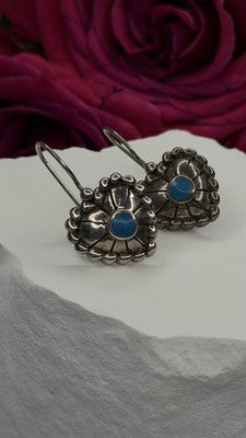 Vintage 925 Sterling Silver Blue Turquoise Heart Earrings