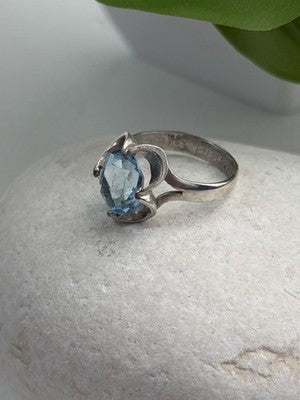 925 Sterling Silver Blue Topaz Ring Size 7.5