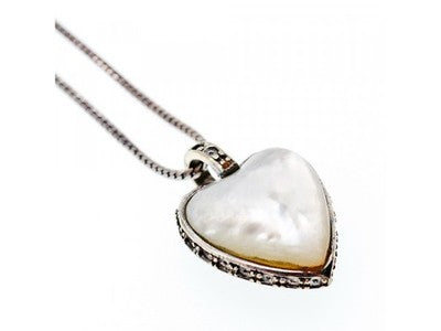 925 Sterling Silver Black Jade and Mother of Pearl "Heart" Chain with Pendant