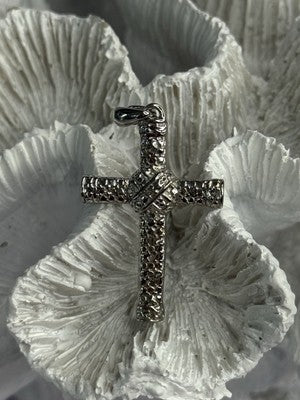 925 Sterling Silver Diamond Cross Length 1.50 Inch
