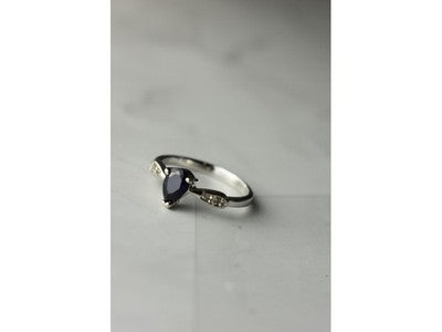 925 Sterling Silver Sapphire & White/Colorless Topaz Ring Size 7.5