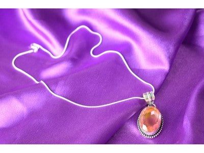 925 Sterling Silver Pink Jewelry Glass Chain With Pendant