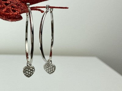 925 Sterling Silver Quartz "Heart" Hoop Earrings