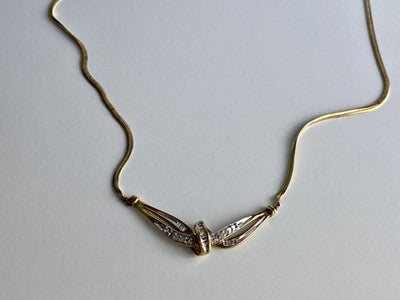 925 Sterling Silver Gold Plated White Spinel Necklace 17.7 in