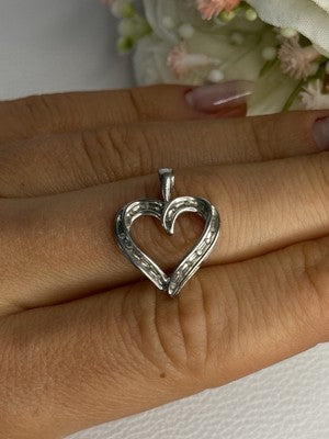 925 Sterling Silver White Topaz "Heart" Pendant Length 0.80 Inch