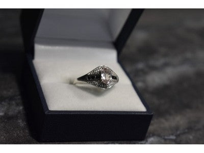 925 Sterling Silver Morganite & Jewelry Glass Ring Size 8