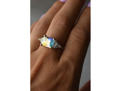 925 Sterling Silver Alpanite & CZ Ring Size 8.5
