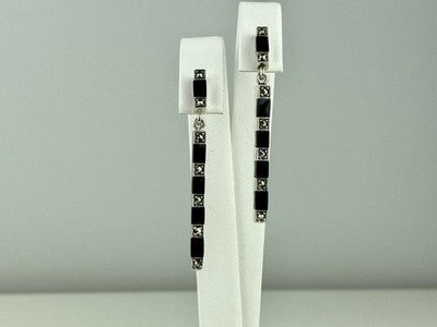925 Sterling Silver Black Nephrite & Marcasites Earrings