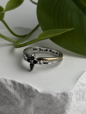 925 Sterling Silver Sapphire & Diamond Cross Ring Size 8.5