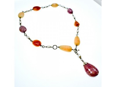 925 Sterling Silver Rose Quartz, Yellow Agate and Orange Carnelian Necklace