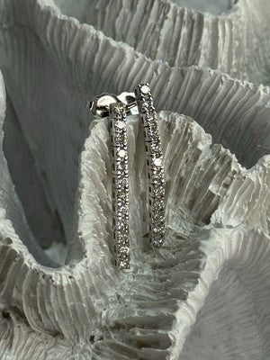 14K WHITE GOLD DIAMONDS EARRINGS LENGTH 1.13 INCH