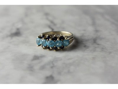 925 Sterling Silver Blue Spinel & Sapphires Ring Size 6.75
