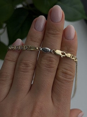 14K Yellow Gold & 925 Sterling Silver Italy Chain Necklace Length 20 in