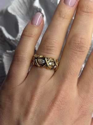 925 Sterling Silver Gold Plated Cz Band Ring Size 7