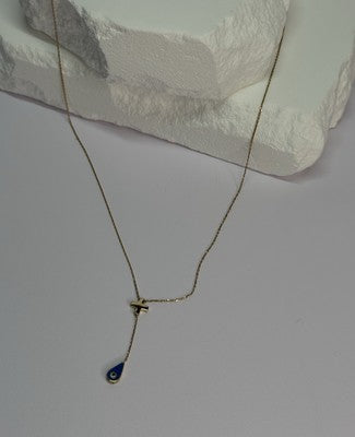 14K YELLOW GOLD CROSS EVIL EYE NECKLACE LENGTH 15 INCH