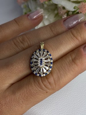 925 Sterling Silver Gold Plated Sapphire & Beryl Pendant Length 1 Inch