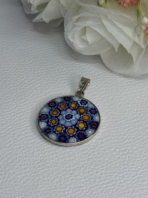 Amv Italian Venice Murano Millefiori 925 Sterling Silver Pendant