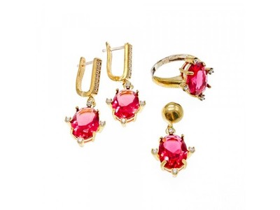 925 Sterling Silver Gold Plated Alpanite & CZ Set