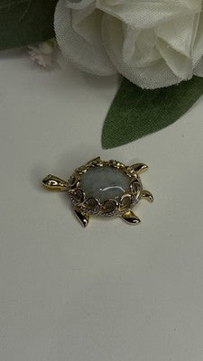 925 Sterling Silver Gold Plated Turtle Green Jade Pendant