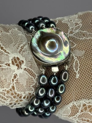 925 Sterling Silver Unique Bracelet Freshwater Pearls Lenght 8 Inch