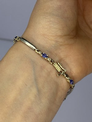 14K Yellow Gold Tanzanite & Diamond Bracelet Length 7.5 Inch