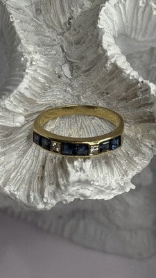 14K Yellow Gold Sapphire 0.33 CTW & Diamond 0.02 CTW Band Ring Size 6