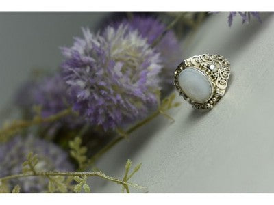 925 Sterling Silver Mother Of Pearl Openwork Ring Size 6.5