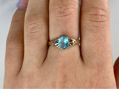 925 Sterling Silver Blue Topaz Ring Size 10