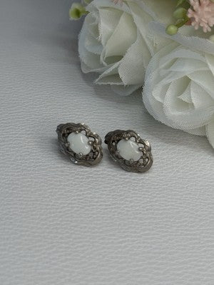 Vintage 925 Sterling Silver Opal Earrings Length 0.56 Inch