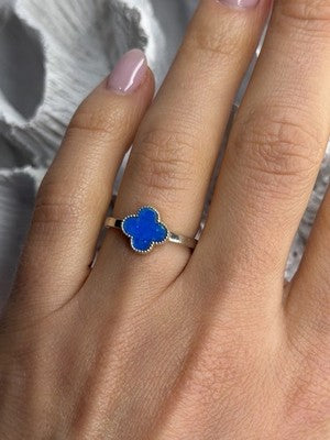 Clover 925 Sterling Silver Blue Simulated Opal Ring Size 7