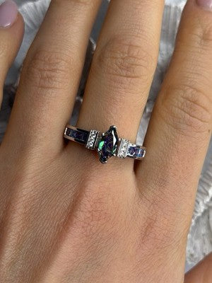 925 Sterling Silver Mystic Topaz Blue Topaz Amethyst Beryl Ring Size 10.5