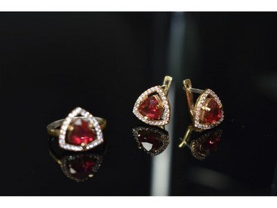 925 Sterling Silver with Gilding Red Alpanite & CZ Set