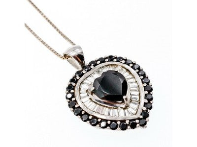 925 Sterling Silver Black Spinel & Goshenite "Heart" Chain With Pendant